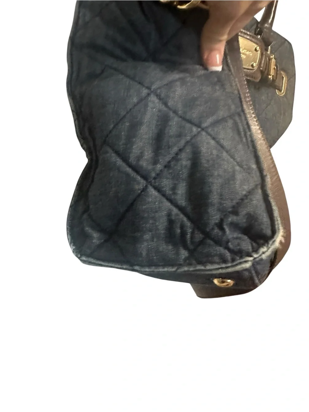 Michael Kors Quilted denim Tote Bag with Brown Trim